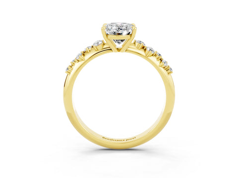 Yellow gold Oval Cut Moissanite Cluster Side Stone Solitaire Ring with Prong Setting_27