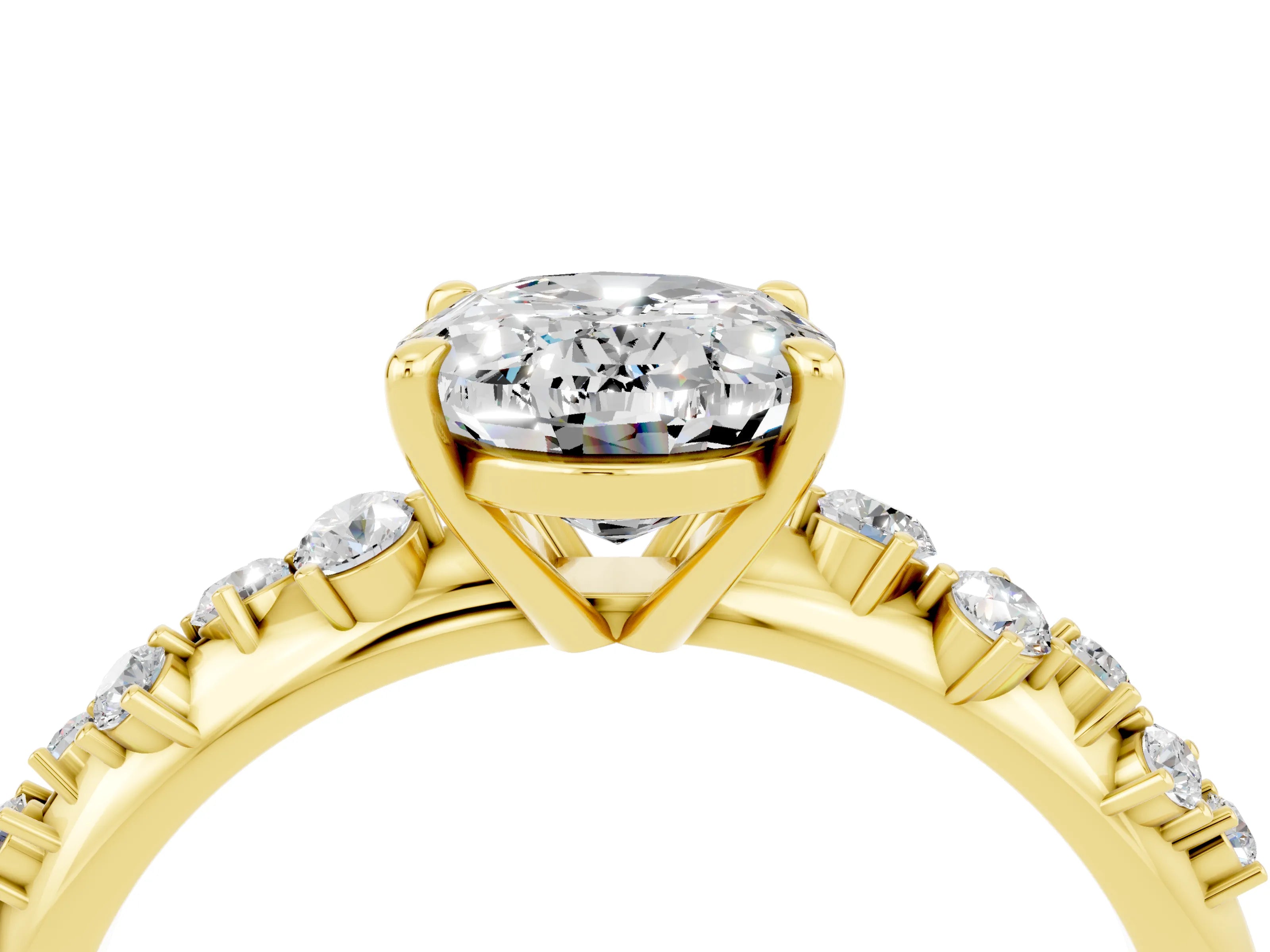 Yellow gold Oval Cut Moissanite Cluster Side Stone Solitaire Ring with Prong Setting_28