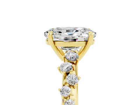Yellow gold Oval Cut Moissanite Cluster Side Stone Solitaire Ring with Prong Setting_29