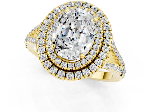 Yellow gold Oval Cut Moissanite Double Halo Ring with Pavé Band and Prong Setting_13
