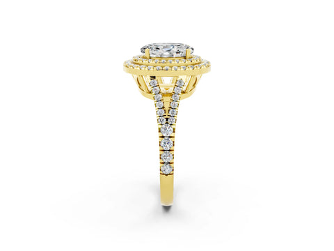 Yellow gold Oval Cut Moissanite Double Halo Ring with Pavé Band and Prong Setting_14