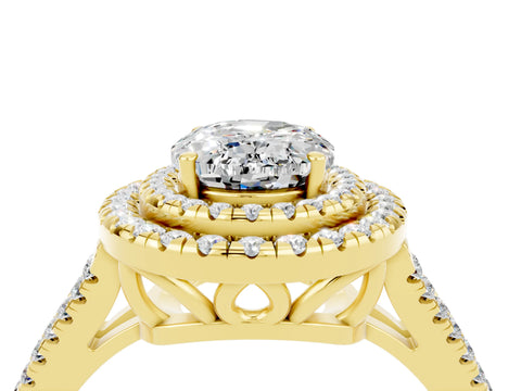 Yellow gold Oval Cut Moissanite Double Halo Ring with Pavé Band and Prong Setting_16