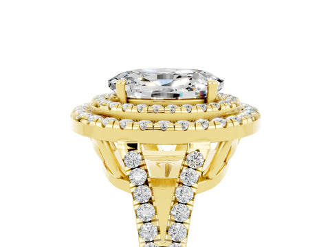 Yellow gold Oval Cut Moissanite Double Halo Ring with Pavé Band and Prong Setting_17