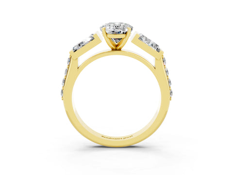 Yellow gold Oval Cut Moissanite Engagement Ring with Baguette Side Stones and Channel Set Band_3