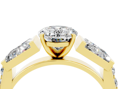 Yellow gold Oval Cut Moissanite Engagement Ring with Baguette Side Stones and Channel Set Band_4