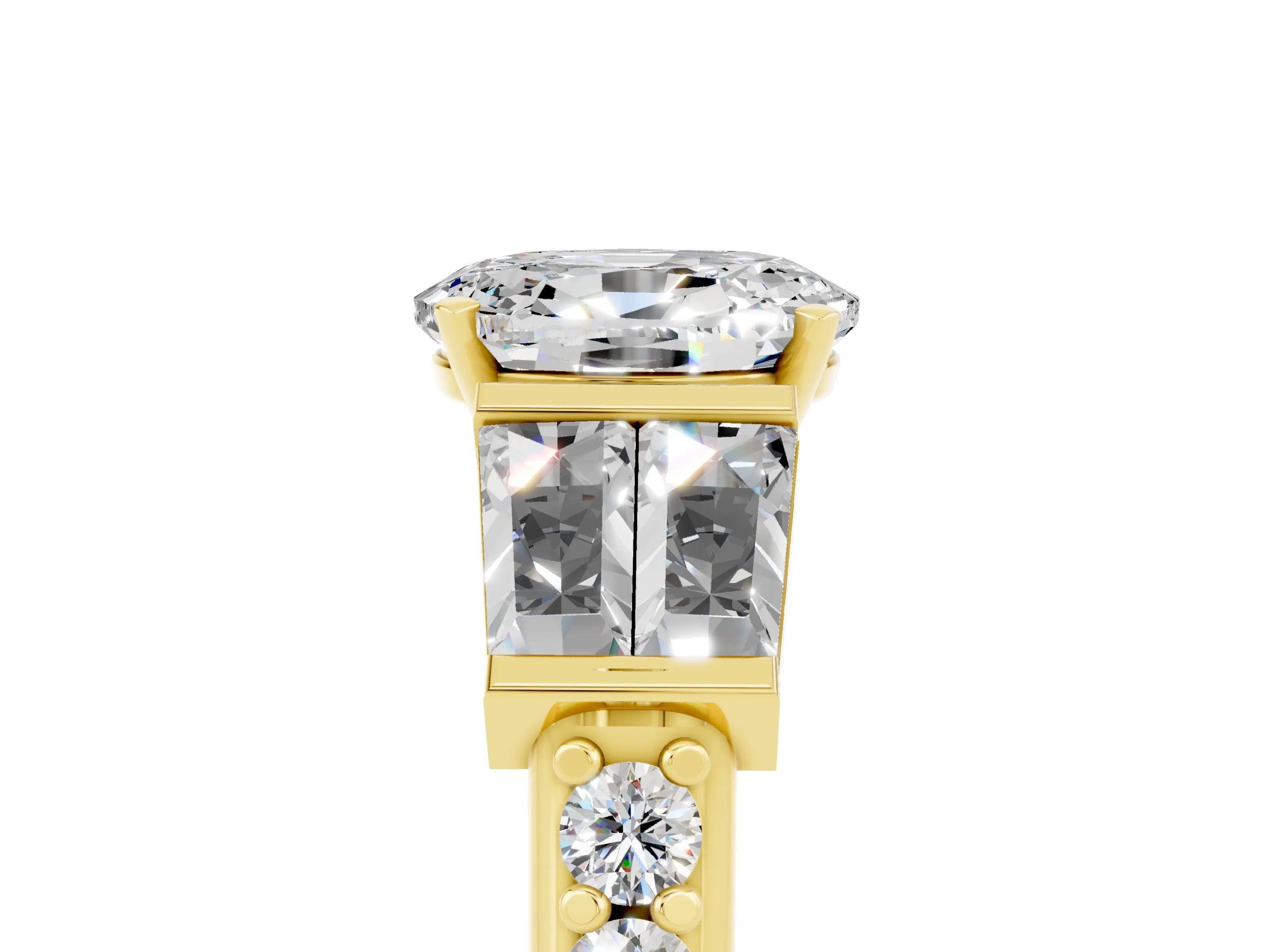 Yellow gold Oval Cut Moissanite Engagement Ring with Baguette Side Stones and Channel Set Band_5