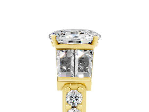 Yellow gold Oval Cut Moissanite Engagement Ring with Baguette Side Stones and Channel Set Band_5