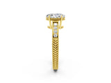Yellow gold Oval Cut Moissanite Engagement Ring with Milgrain Channel Set Band and Prong Setting_2