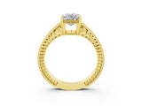 Yellow gold Oval Cut Moissanite Engagement Ring with Milgrain Channel Set Band and Prong Setting_3
