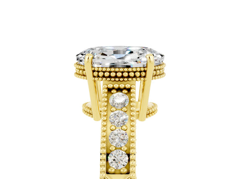 Yellow gold Oval Cut Moissanite Engagement Ring with Milgrain Channel Set Band and Prong Setting_5