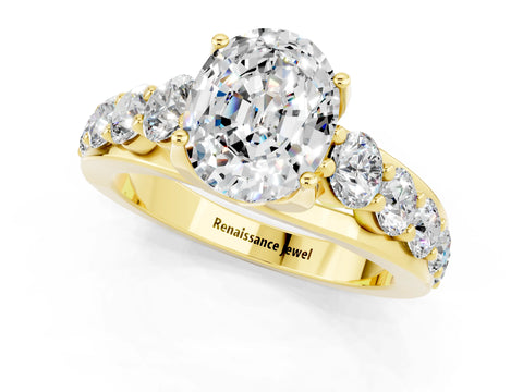 Yellow gold Oval Cut Moissanite Engagement Ring with Pavé Band and Four-Prong Setting_1