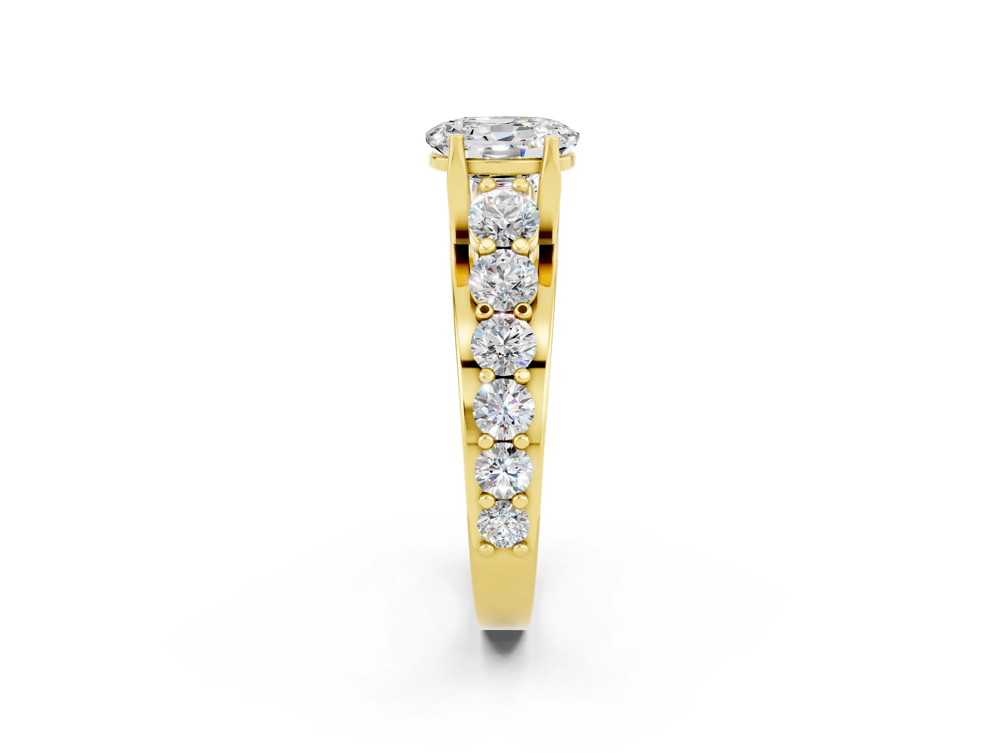 Yellow gold Oval Cut Moissanite Engagement Ring with Pavé Band and Four-Prong Setting_2