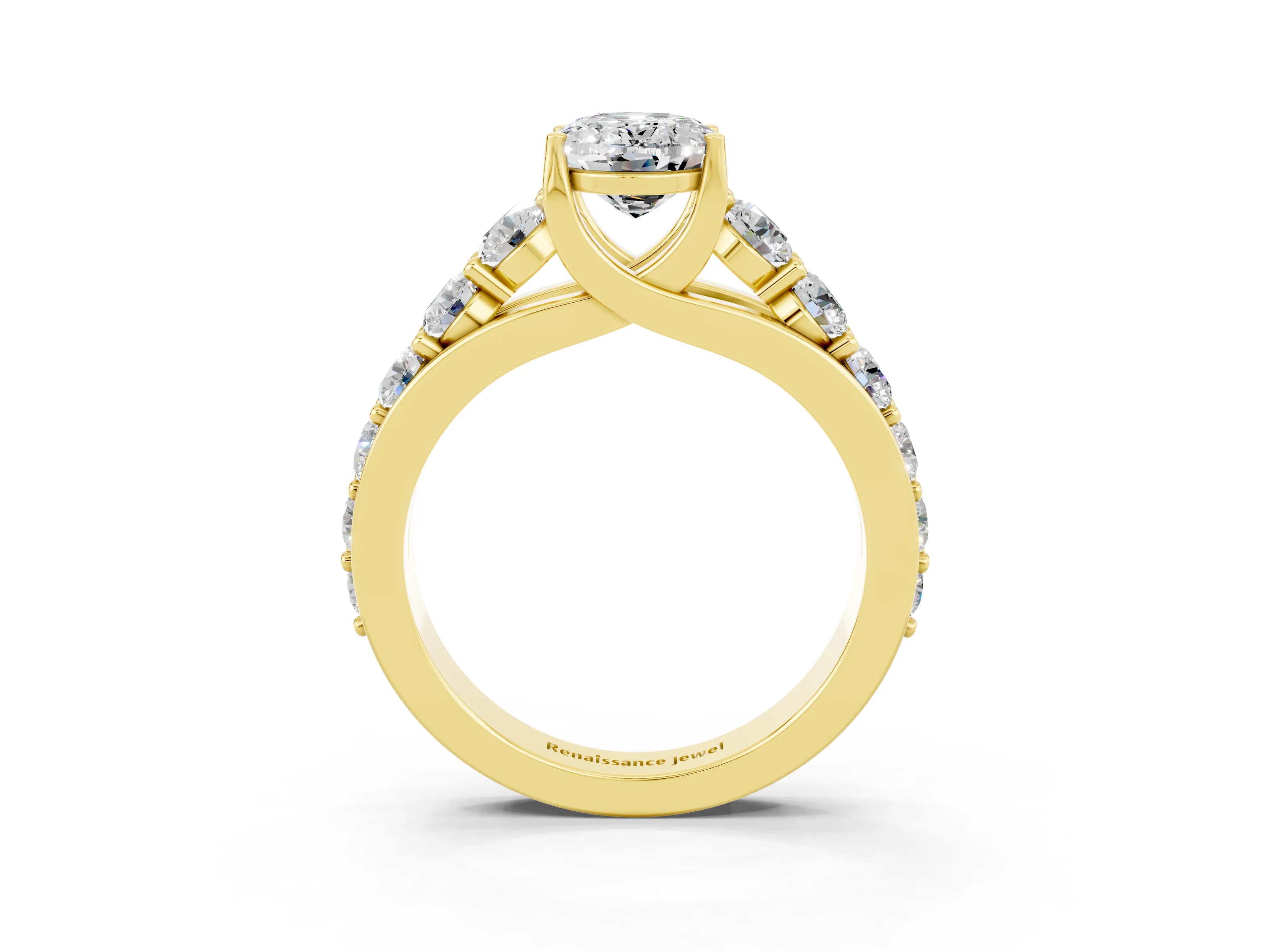Yellow gold Oval Cut Moissanite Engagement Ring with Pavé Band and Four-Prong Setting_3