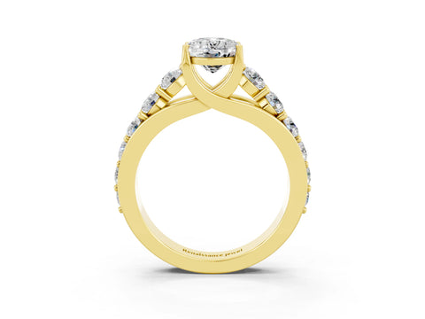 Yellow gold Oval Cut Moissanite Engagement Ring with Pavé Band and Four-Prong Setting_3