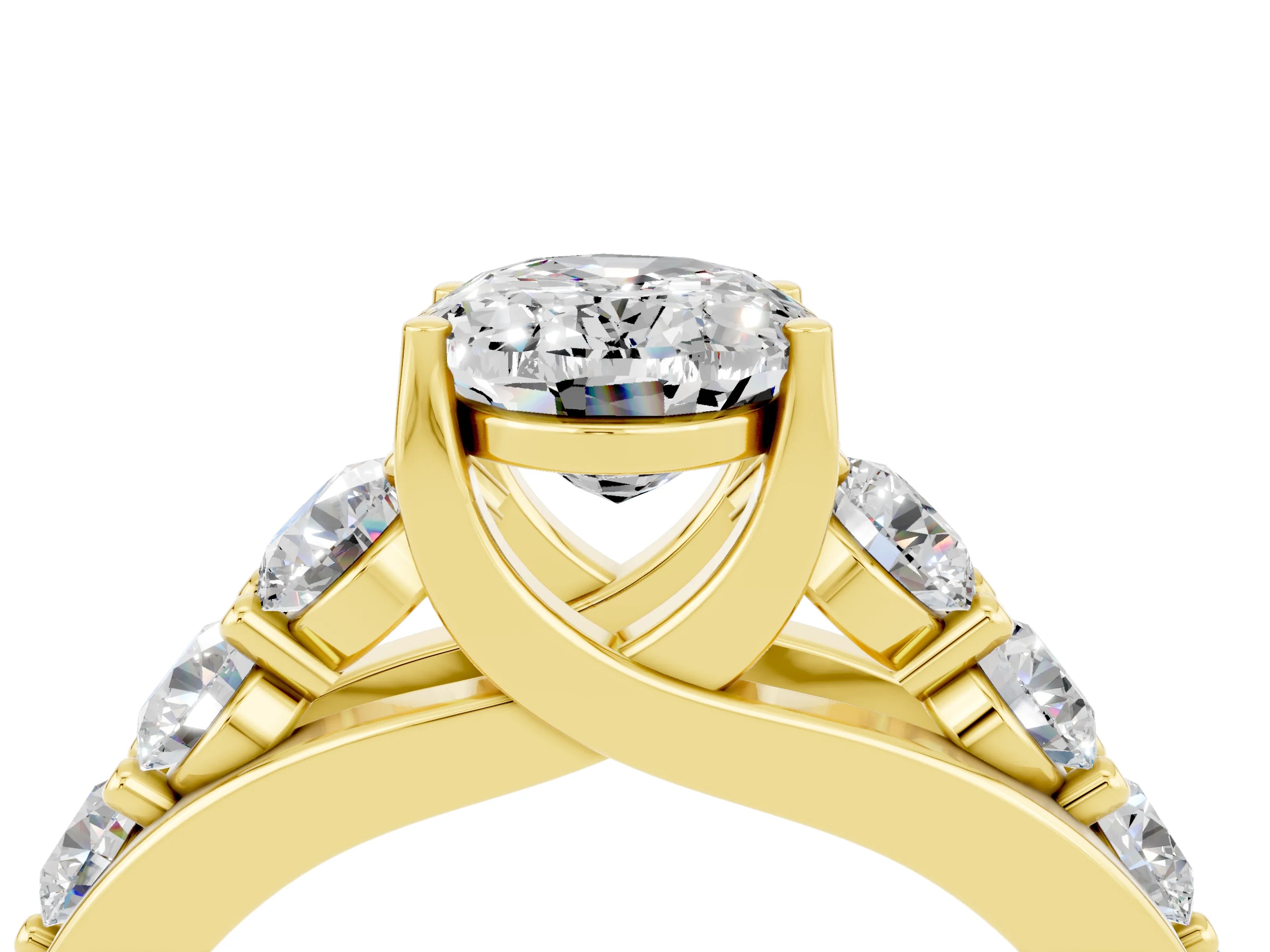 Yellow gold Oval Cut Moissanite Engagement Ring with Pavé Band and Four-Prong Setting_4