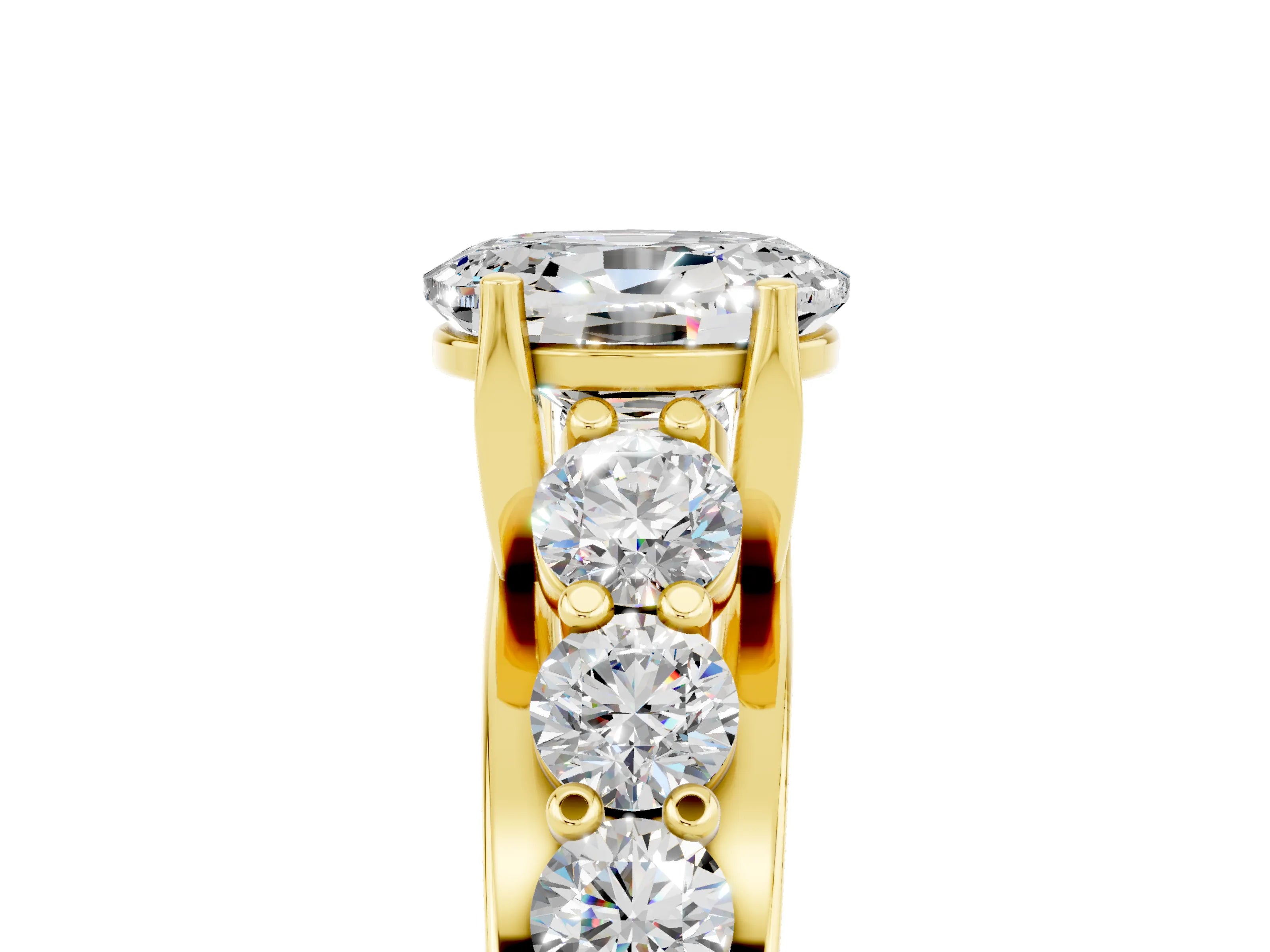 Yellow gold Oval Cut Moissanite Engagement Ring with Pavé Band and Four-Prong Setting_5