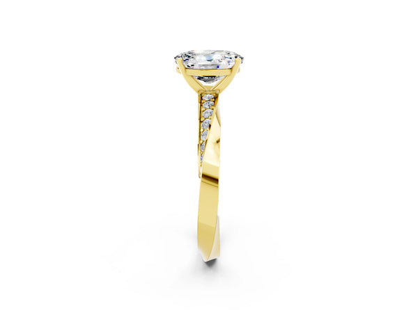 Yellow gold Oval Cut Moissanite Engagement Ring with Side Stone Accents and Four-Prong Setting