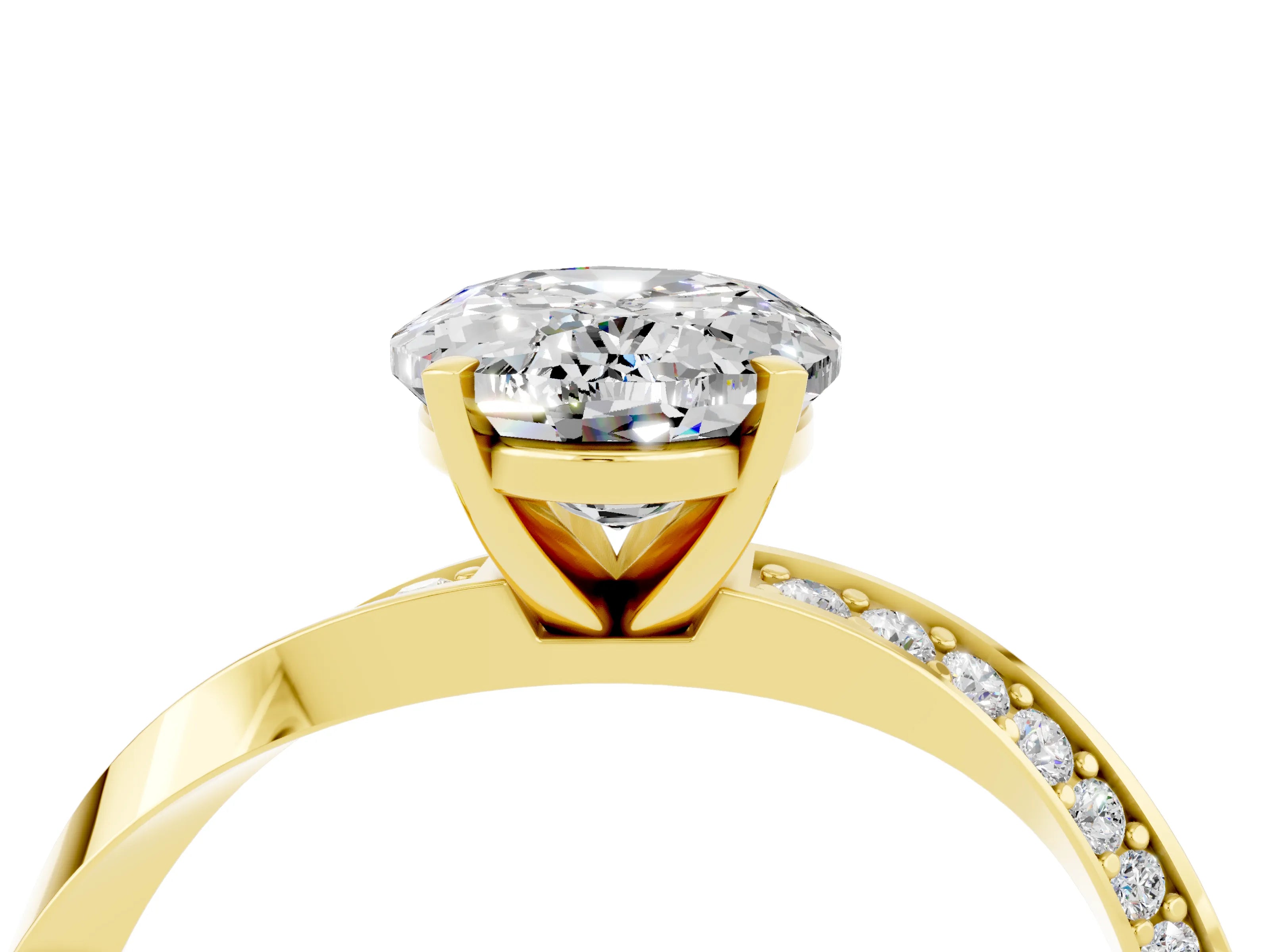 Yellow gold Oval Cut Moissanite Engagement Ring with Side Stone Accents and Four-Prong Setting_31