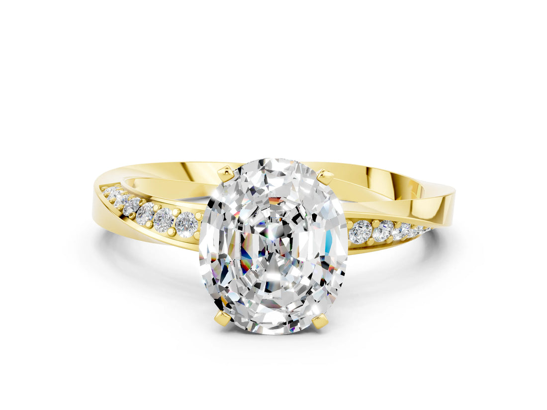 Yellow gold Oval Cut Moissanite Engagement Ring with Side Stone Accents and Four-Prong Setting_60