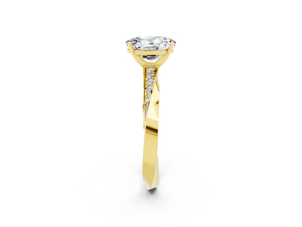 Yellow gold Oval Cut Moissanite Engagement Ring with Side Stone Accents and Four-Prong Setting