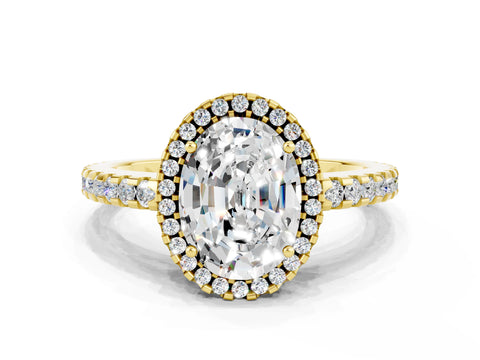 Yellow gold Oval Cut Moissanite Halo Engagement Ring with Pavé Band and Prong Setting_12