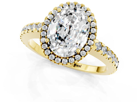 Yellow gold Oval Cut Moissanite Halo Engagement Ring with Pavé Band and Prong Setting_13