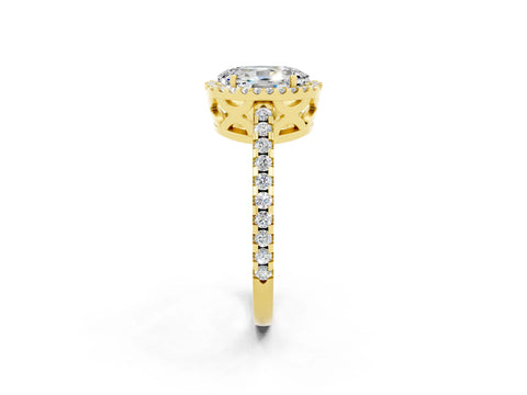 Yellow gold Oval Cut Moissanite Halo Engagement Ring with Pavé Band and Prong Setting_14