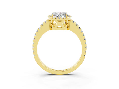 Yellow gold Oval Cut Moissanite Halo Engagement Ring with Pavé Band and Prong Setting_15