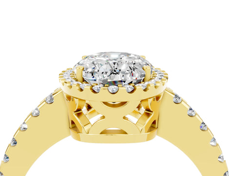 Yellow gold Oval Cut Moissanite Halo Engagement Ring with Pavé Band and Prong Setting_16