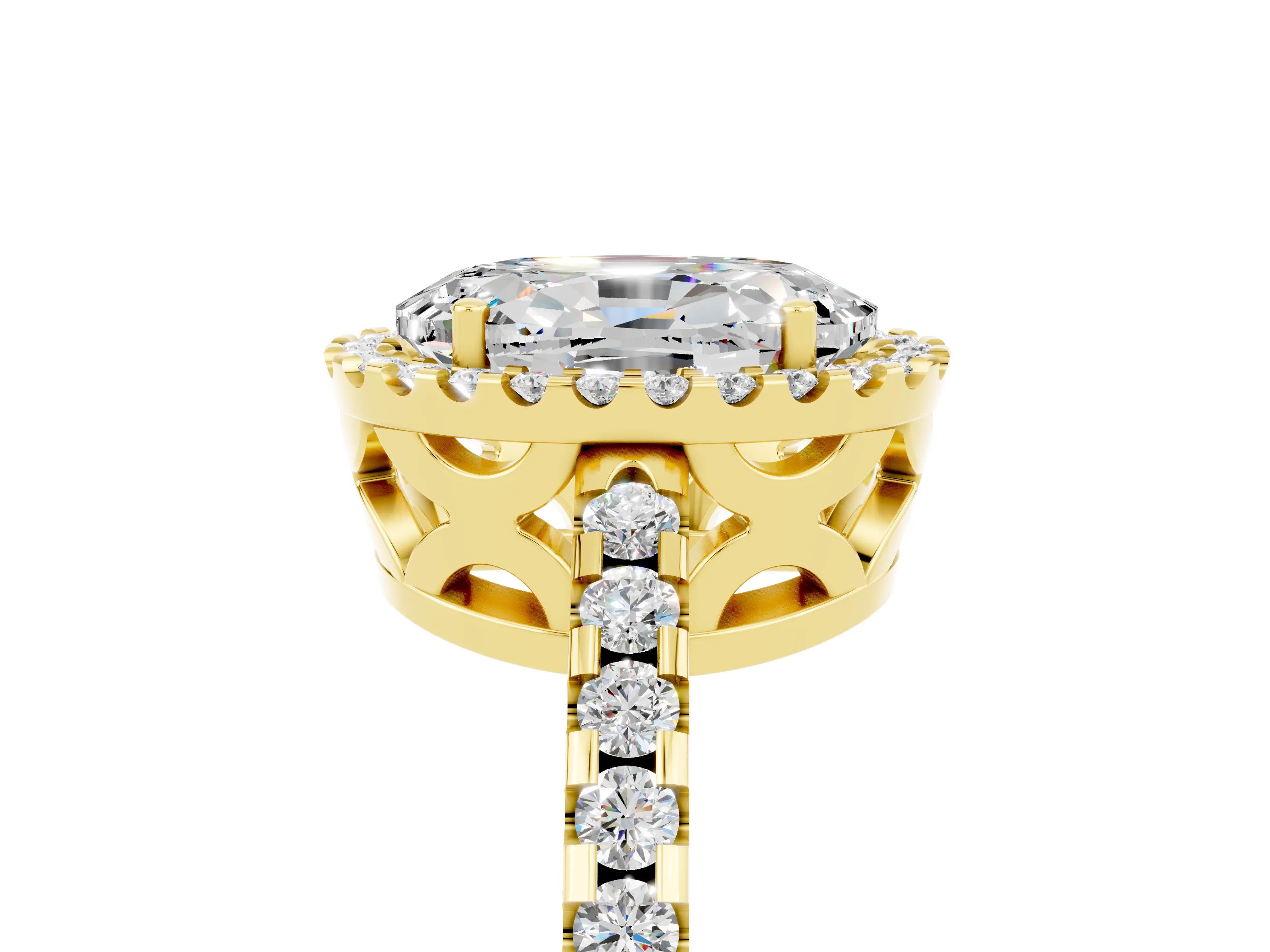 Yellow gold Oval Cut Moissanite Halo Engagement Ring with Pavé Band and Prong Setting_17