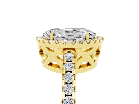 Yellow gold Oval Cut Moissanite Halo Engagement Ring with Pavé Band and Prong Setting_17