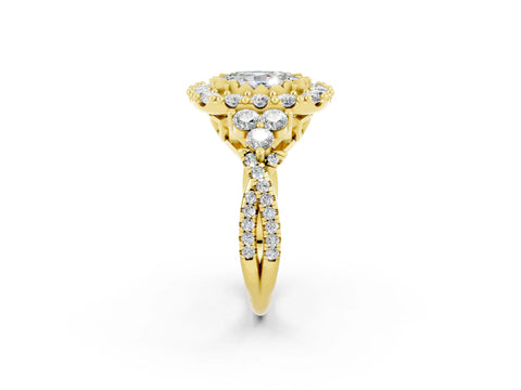 Yellow gold Oval Cut Moissanite Halo Ring with Pavé Band and Four-Prong Setting_10