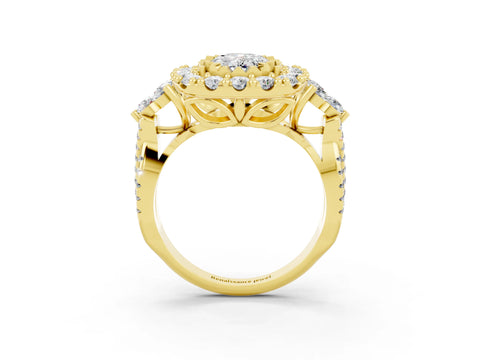 Yellow gold Oval Cut Moissanite Halo Ring with Pavé Band and Four-Prong Setting_11