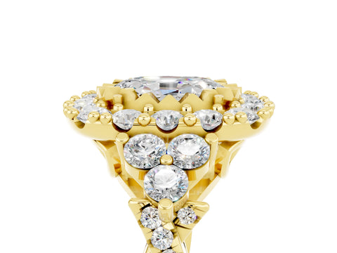 Yellow gold Oval Cut Moissanite Halo Ring with Pavé Band and Four-Prong Setting_13