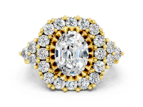 Yellow gold Oval Cut Moissanite Halo Ring with Pavé Band and Four-Prong Setting_8