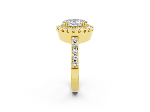 Yellow gold Oval Cut Moissanite Halo Ring with Pavé Band and Prong Setting_2