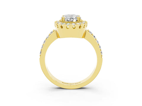 Yellow gold Oval Cut Moissanite Halo Ring with Pavé Band and Prong Setting_3
