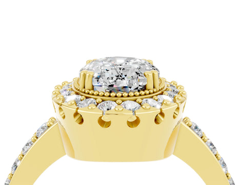 Yellow gold Oval Cut Moissanite Halo Ring with Pavé Band and Prong Setting_4