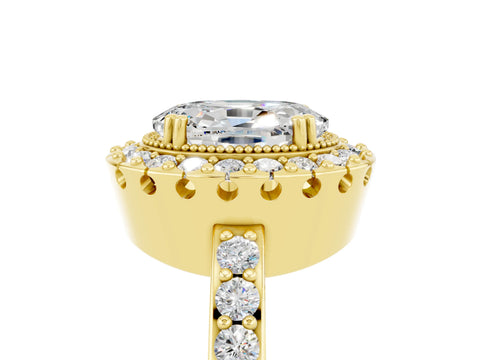 Yellow gold Oval Cut Moissanite Halo Ring with Pavé Band and Prong Setting_5