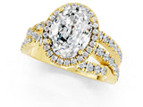 Yellow gold Oval Cut Moissanite Halo Ring with Round Split Shank and Prong Setting_49
