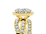 Yellow gold Oval Cut Moissanite Halo Ring with Round Split Shank and Prong Setting_53