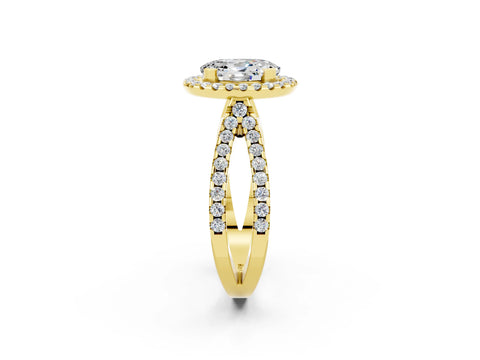 Yellow gold Oval Cut Moissanite Halo Ring with Split Shank Pavé Band and Prong Setting_2