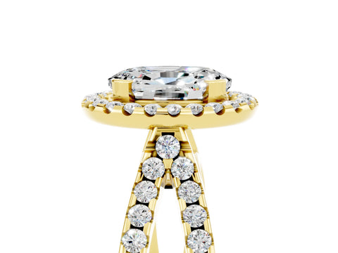 Yellow gold Oval Cut Moissanite Halo Ring with Split Shank Pavé Band and Prong Setting_5