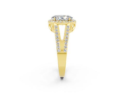 Yellow gold Oval Cut Moissanite Halo Ring with Split Shank U-Prong Band and Four-Prong Setting_2