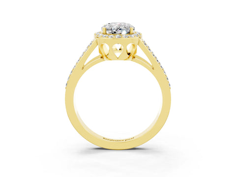 Yellow gold Oval Cut Moissanite Halo Ring with Split Shank U-Prong Band and Four-Prong Setting_3