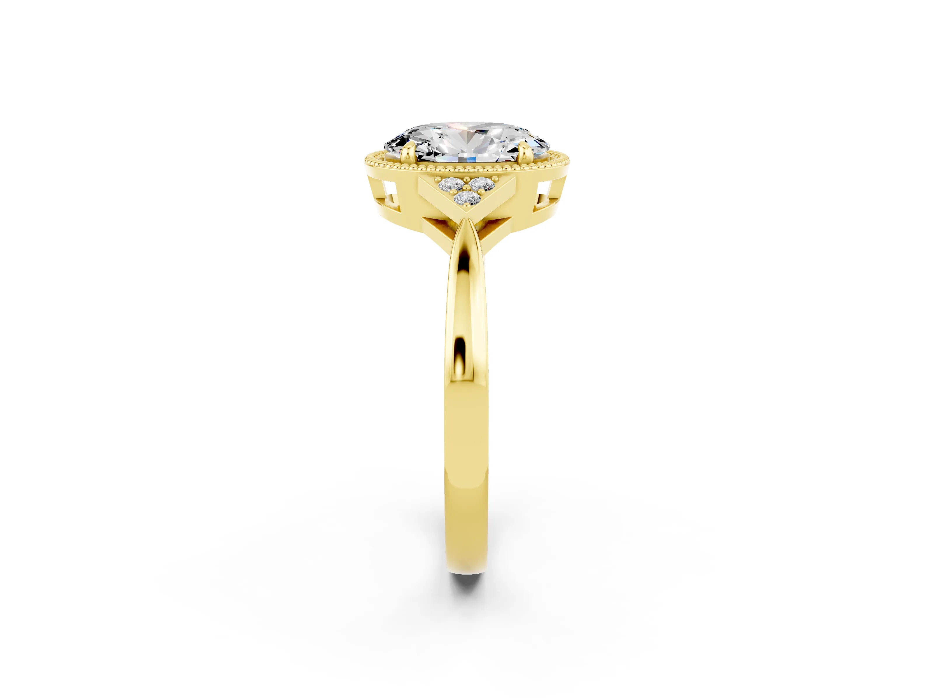 Yellow gold Oval Cut Moissanite Halo Ring with Tapered Band and Four-Prong Setting_2