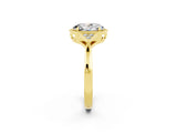 Yellow gold Oval Cut Moissanite Halo Ring with Tapered Band and Four-Prong Setting_2