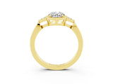 Yellow gold Oval Cut Moissanite Halo Ring with Tapered Band and Four-Prong Setting_3