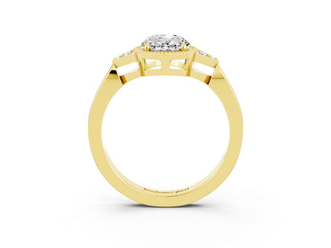 Yellow gold Oval Cut Moissanite Halo Ring with Tapered Band and Four-Prong Setting_3