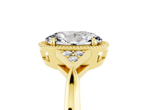 Yellow gold Oval Cut Moissanite Halo Ring with Tapered Band and Four-Prong Setting_5